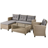 Outdoor, Patio Furniture Sets, 4 Piece Set Wicker Ratten Sectional Sofa with Seat Cushions
