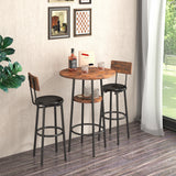 Double Layer Round Bar Table with 2 Bar Stools PU Soft Seat Back Breakfast table - Rustic Brown