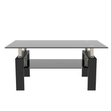 Rectangle Black Glass Coffee Table, Clear Coffee Table，Modern Side Center Tables for Living Room， Living Room Furniture