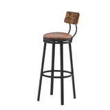 Swivel Bar Stool, High Bar Stool With Backrest, PU Soft Seat Cushion, Industrial, Thickened Iron Frame, Footrest.（Rustic Brown，13.4’’w x 40.5’’h）