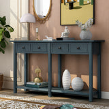 TREXM Rustic Brushed Texture Entryway Table Console Table with Drawer and Bottom Shelf for Living Room（Antique Navy）