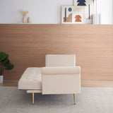 Beige velvet nail head sofa bed with throw pillow and midfoot