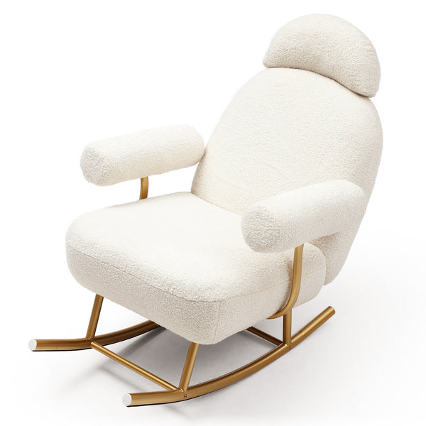 Beige Modern Sherpa Fabric Nursery Rocking Chair