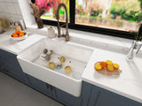 Fireclay Farmhouse Kitchen Sink 33 inch  Apron Sink Single Bowl  Farm Sink with Bottom Grid in & Drain , White Color