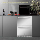 Under Counter Refrigerator, Stainless Steel Under Counter Drawer Fridge ICEJUNGLE Beverage Fridge Refrigerator with Digital Displayfor Outdoor and Home Use