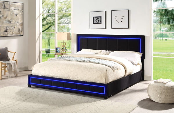 King Upholstered Eastern King Platform Bed with LED Lights and Storage Bed with 4 Drawers