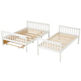 Twin Over Full Bunk Bed with Trundle, Convertible into 2 Beds, the Bunk Bed with Ladder and Safety Rails for Kids, Teens, Adults