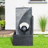 24.4inches Cascading Water Fountain with Led Lights Indoor/Outdoor Modern Sphere & Column Water Feature for Office Home Garden Patio Decor