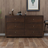 Vintage Aesthetic Solid Wood 6 Drawer Double Dresser in Rich Brown