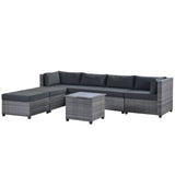 7 Piece Rattan Sectional Seating Group with Cushions, Outdoor Rattan Sofa NEW!