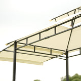 Iron Double Tiered Backyard Patio BBQ Grill Gazebo with Bar Counters, Beige