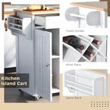 Kitchen Island Cart with Two Storage Cabinets，Wine Rack, Two Drawers, Spice Rack, Towel Rack