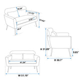 Beige Loveseat Small Sofa, With 2 Throw Pillows, Gold Metal Legs