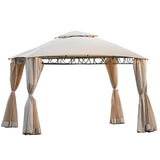 Double Tiered Grill Canopy, Outdoor BBQ Gazebo Tent with UV Protection, Beige