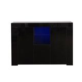 Kitchen Sideboard Cupboard with LED Light, Black High Gloss Dining Room Buffet Storage Cabinet Hallway Living Room TV Stand Unit Display Cabinet with Drawer and 2 Doors