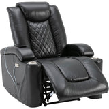 Power Motion Recliner with USB Charge Port and Cup Holder -PU Lounge chair for Living Room,Black(Old Sku:PP194010BAA）
