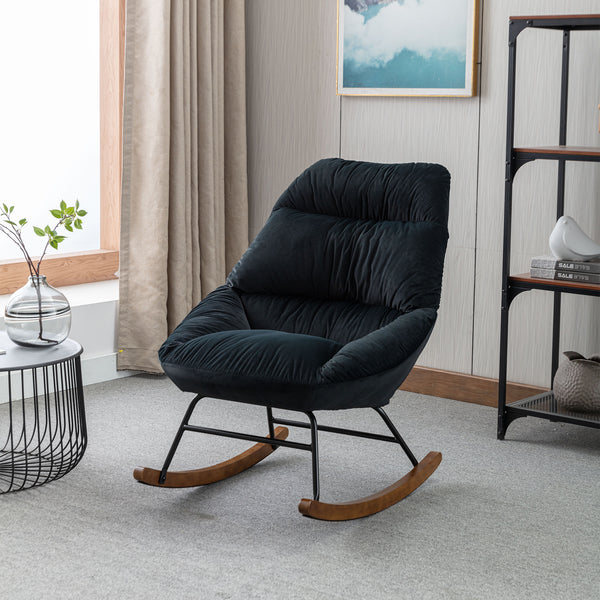 Tufted Upholstered Padded Seat Rocking Chair-Velvet Black