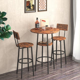 double -layer round bar table set 3PC breakfast table, including 2 back stools with back(Rustic Brown,23.62’’w x 23.62’’d x 35.43’’h)