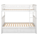 Twin over Twin Bunk Bed with Drawers, Convertible Beds, White