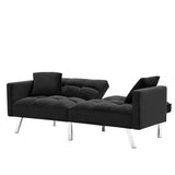 FUTON SOFA SLEEPER BLACK VELVET WITH 2 PILLOWS （same as W223S01430 Size difference, See Details in page.）