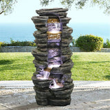 40 inch Rockery Shower Outdoor Water Fountain with LED Lights for Home&Office