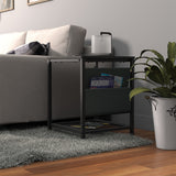 Side Table with Storage Bag, Square End Table with Grid storage rack, Sofa Table for Living Room, Bedroom, Small Spaces,Easy Assembly,Rustic Brown