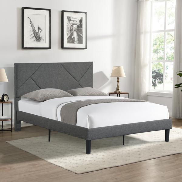 Queen Size Upholstered Platform Bed Frame - Grey