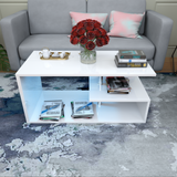 LED Coffee Table for Living Room, Modern Coffee Table, High Gloss White Finish Centre Sofa Table, S-Shaped Open Storage Shelf