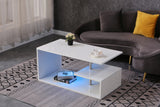 LED Coffee Table for Living Room, Modern Coffee Table, High Gloss White Finish Centre Sofa Table, S-Shaped Open Storage Shelf