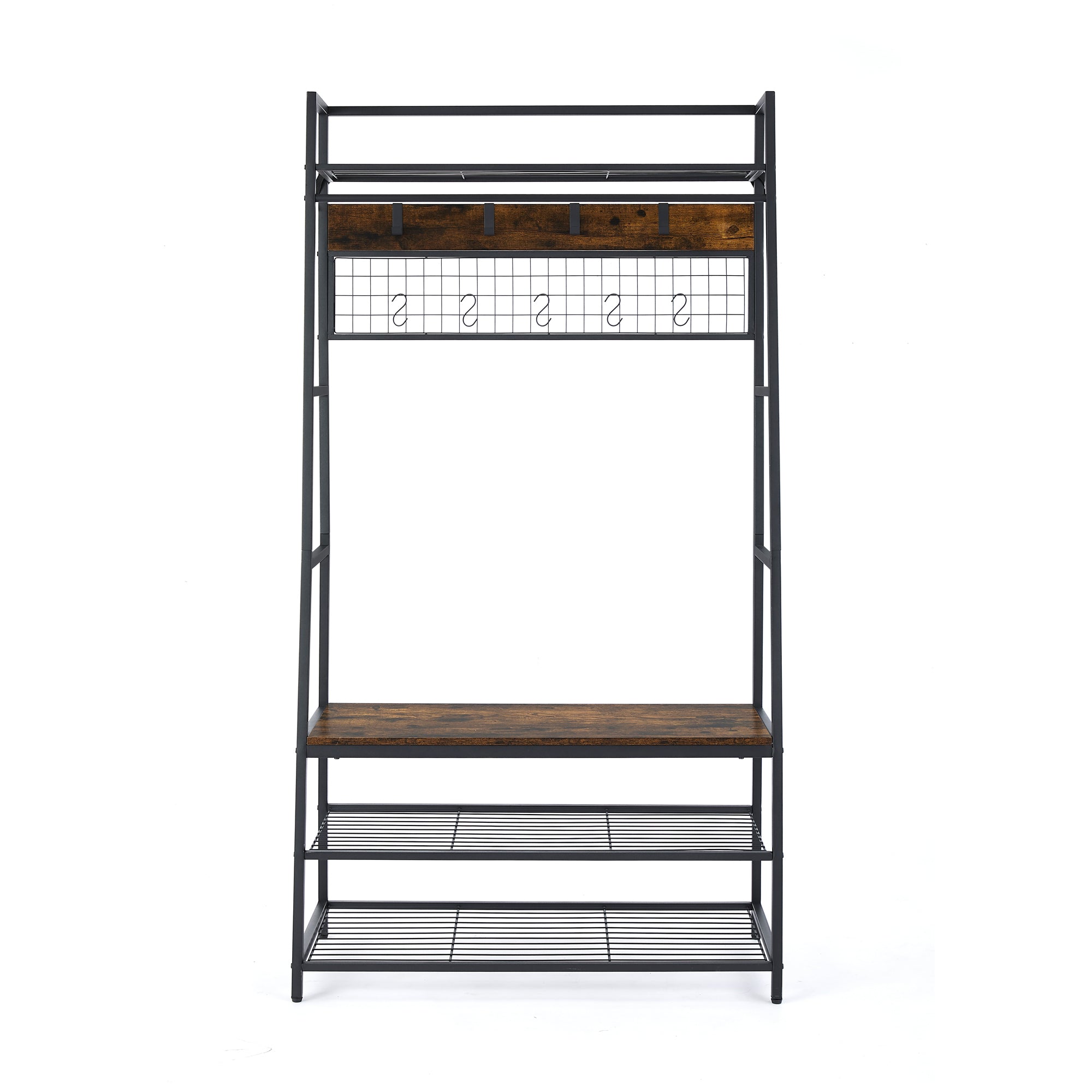 Coat Rack Entryway Organizer/ Hall Tree with Bench, Shoe Storage and Multiple Coat Hooks