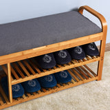 Living Room Bamboo Storage Bench， Entryway 3 Shelves Bench with flip storage compartment 39.37 x 13 x 19.88 inch