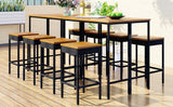 GO 10-Piece Outdoor Patio Wicker Bar Set, Garden PE Rattan Wicker Dining Table, Square Stool Set, Foldable Tabletop, Acacia Wood Tabletop, High-Dining Bistro Set with 8 Stools And 2 Wood Table, Brown