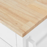 White Kitchen Island Cart with Rubber wood Drop-Leaf Countertop, adjustable height
