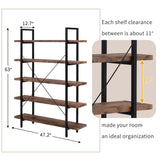 5-tier Industrial Bookcase with Rustic Wood and Metal Frame, Large Open Bookshelf for Living Room（Distressed Brown）