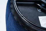 Teddy Fabric Swivel Accent Armchair Barrel Chair With Black Powder Coating Metal Ring,Dark Blue