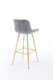 30 inch Set of 2 Bar Stools,with Chrome Footrest Velvet Fabric Counter Stool Golden Leg Simple High Bar Stool,GRAY