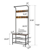 Hall Tree Coat Rack Shoe Bench with Hooks, 3-in1 Hall Tree Coat Shoe Rack Stand, 3-Tier Shoe Bench with Coat Hat Rack for Entryway Hall Foyer Mudroom Bedroom, Easy Assembly, Rustic Brown