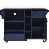 Kitchen Island Cart with Storage Cabinet and Two Locking Wheels, Solid wood desktop, Microwave cabinet