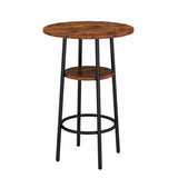 Double Layer Round Bar Table with 2 Bar Stools PU Soft Seat Back Breakfast table - Rustic Brown