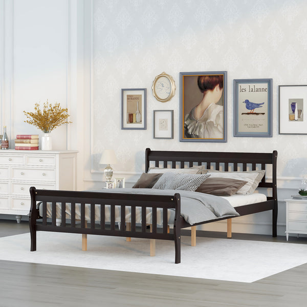 Sleigh Queen Size Wood Platform Bed  for Espresso color