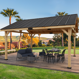 Large wood pergola, 13x16 FT Solid Wood Gazebo with Waterproof Asphalt Roof, Outdoor Permanent Hardtop Gazebo Canopy for Patio, Garden, Backyard