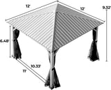 12 ft. x 12 ft. Wood Grain Metal Outdoor Patio Gazebo with Metal Roof, Mosquito Netting