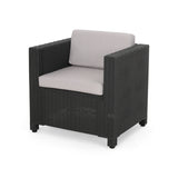 Riley Outdoor Wicker Print 2 Seater Chat Set with Ottomans  Dark Grey