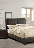 California King Size Bed 1pc  Bed Set Brown Faux Leather Upholstered Two-Panel Bed Frame Headboard Bedroom Furniture