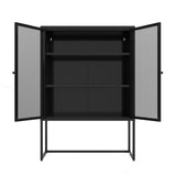 47.2 inches high Metal Storage Cabinet with 2 Mesh Doors, Suitable for Office, Dining Room and Living Room, Black