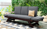Outdoor Adjustable Patio Wooden Daybed Sofa Chaise Lounge with Cushions for Small Places, Brown Finish+Gray Cushion