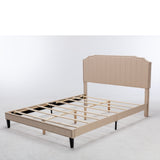 Queen Size Bed with Headboard,Modern Linen Curved Upholstered Platform Bed