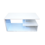 LED Coffee Table for Living Room, Modern Coffee Table, High Gloss White Finish Centre Sofa Table, S-Shaped Open Storage Shelf (39.3"L x 19.5"W x 18.1"H)