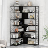 7-Tier Bookcase Home Office Bookshelf,  L-Shaped Corner Bookcase with Metal Frame, Industrial Style Shelf with Open Storage, MDF Board