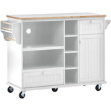 Kitchen Island Cart with Storage Cabinet and Two Locking Wheels ,Solid wood desktop, Microwave cabinet